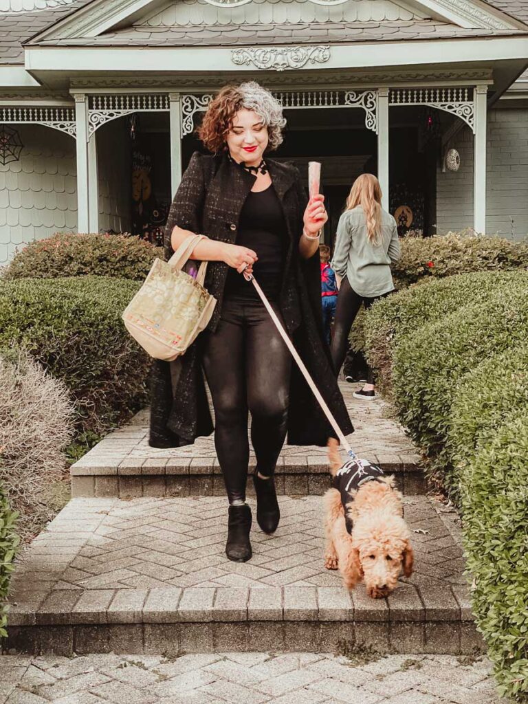 Desiree walking a dog
